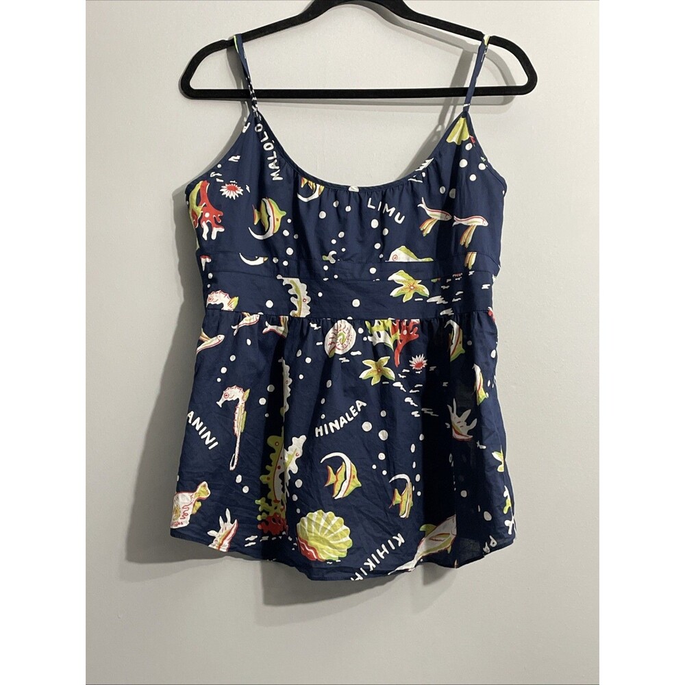 J.Crew Women’s Coastal Chic Blue Tropical Fish Print Sleeveless Tank Size 10